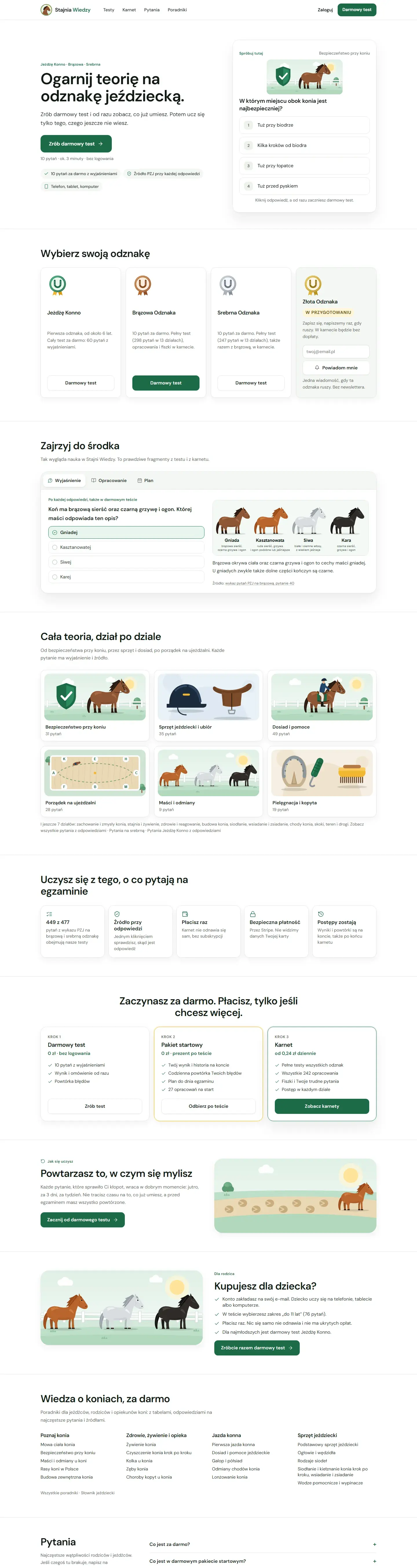 The Stajnia Wiedzy site with tests for equestrian badges