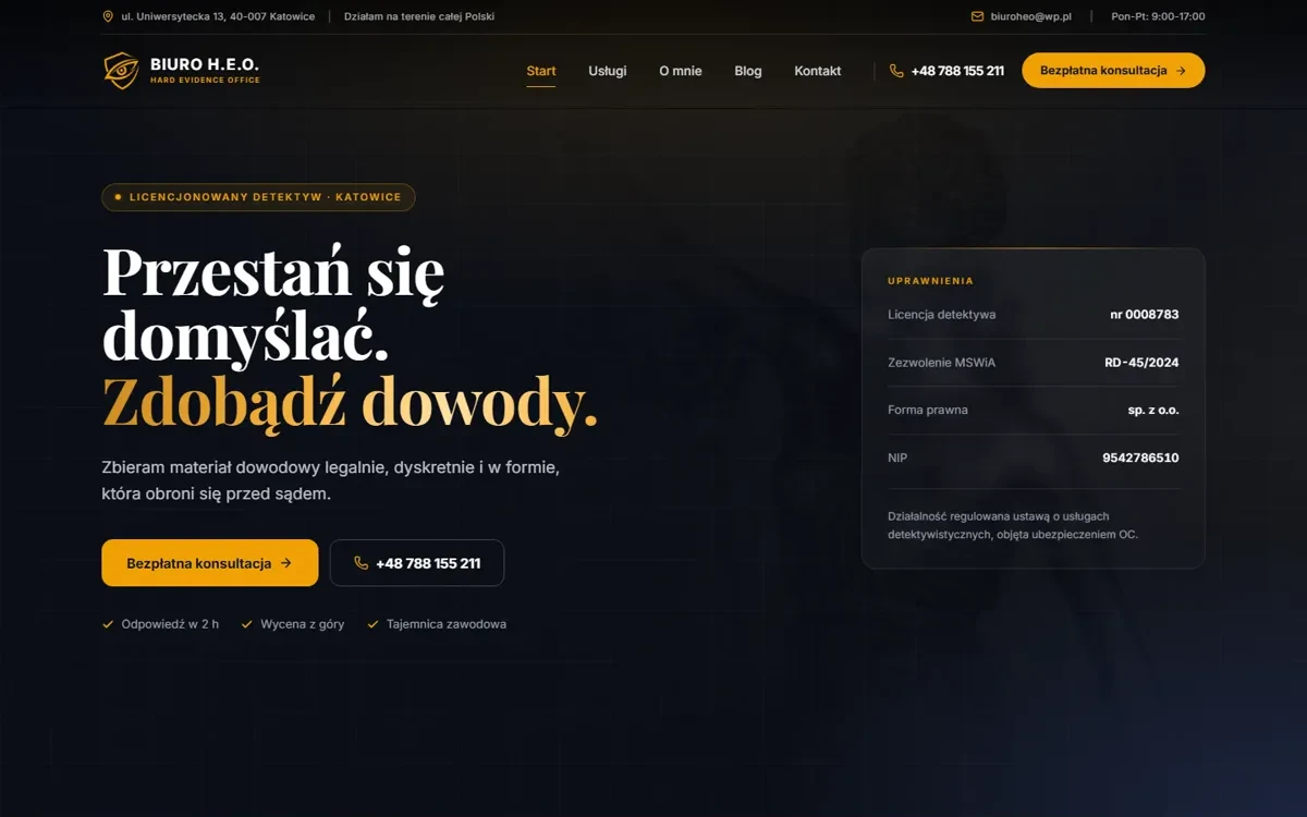 Home page of the H.E.O. detective agency