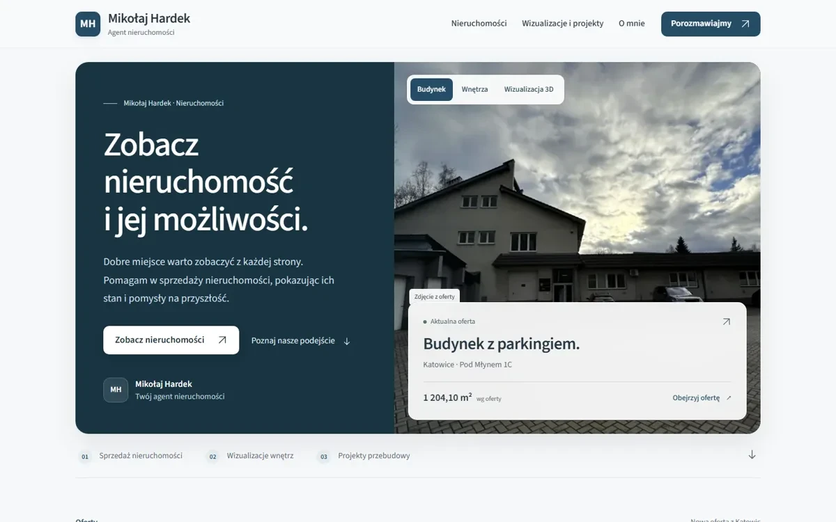 A real estate agent's home page with a featured listing